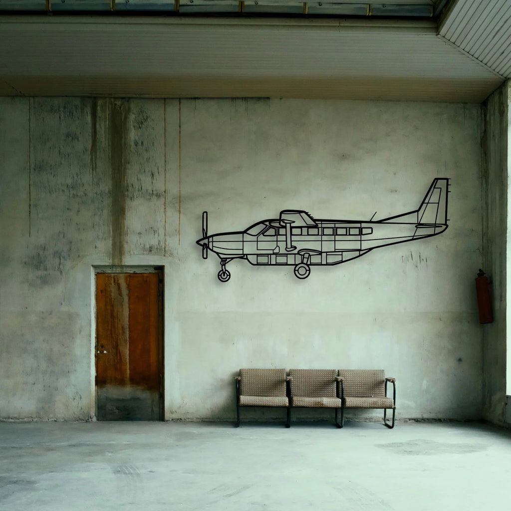 208 Caravan 2 Classic Aircraft Silhouette Metal Wall Art - Tinvibe