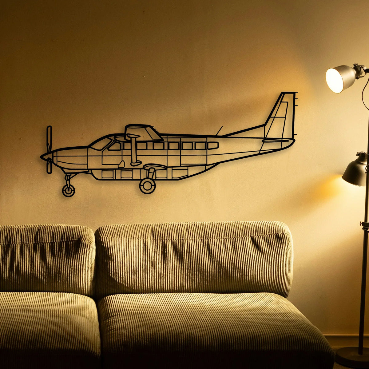 208 Caravan Classic Aircraft Silhouette Metal Wall Art - Tinvibe