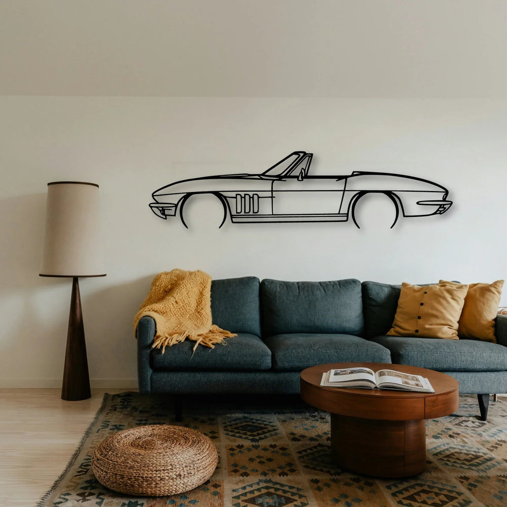 C2 Convertible 1966 Classic Silhouette Metal Wall Art - Tinvibe