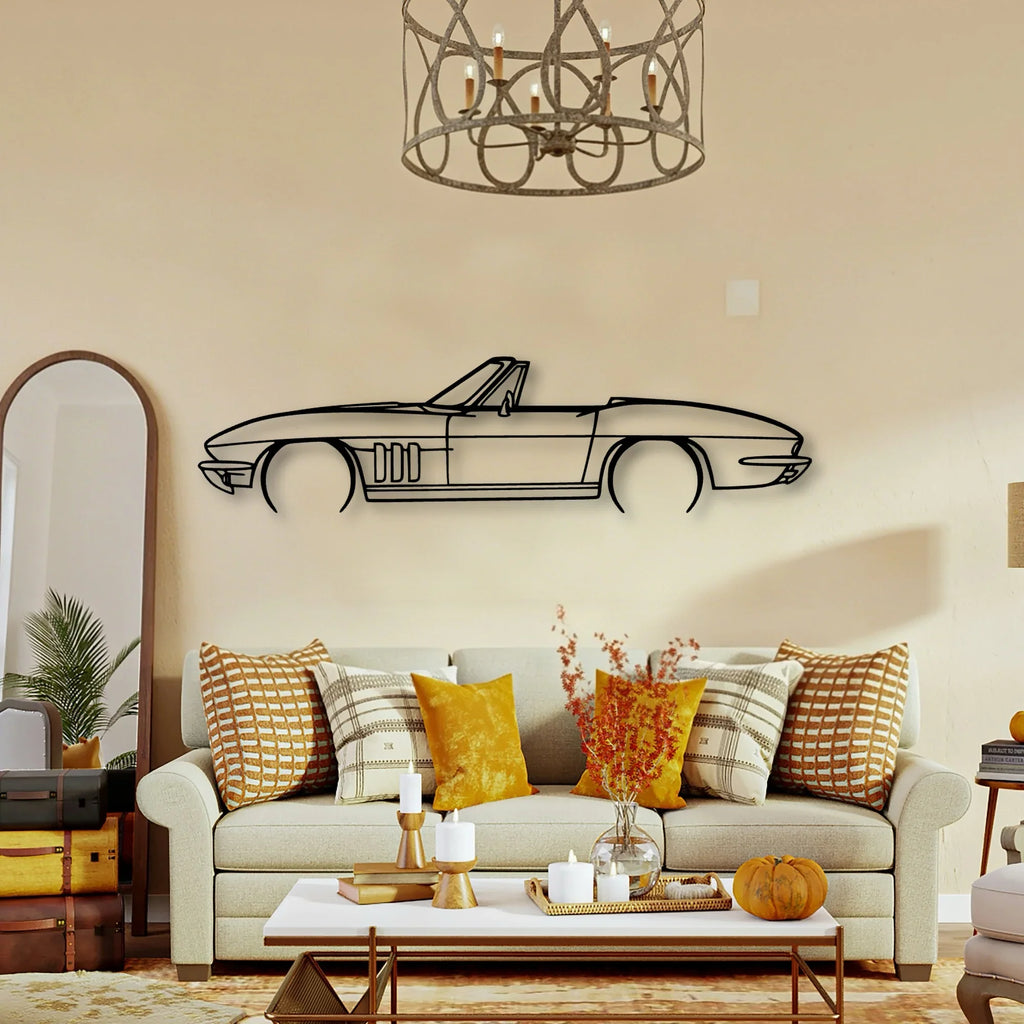 C2 Convertible 1966 Classic Silhouette Metal Wall Art - Tinvibe