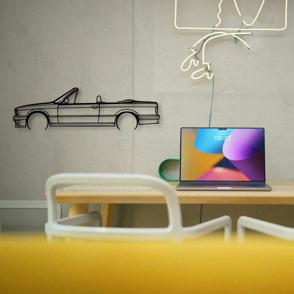 E30 Convertible Classic Silhouette Metal Wall Art - Tinvibe
