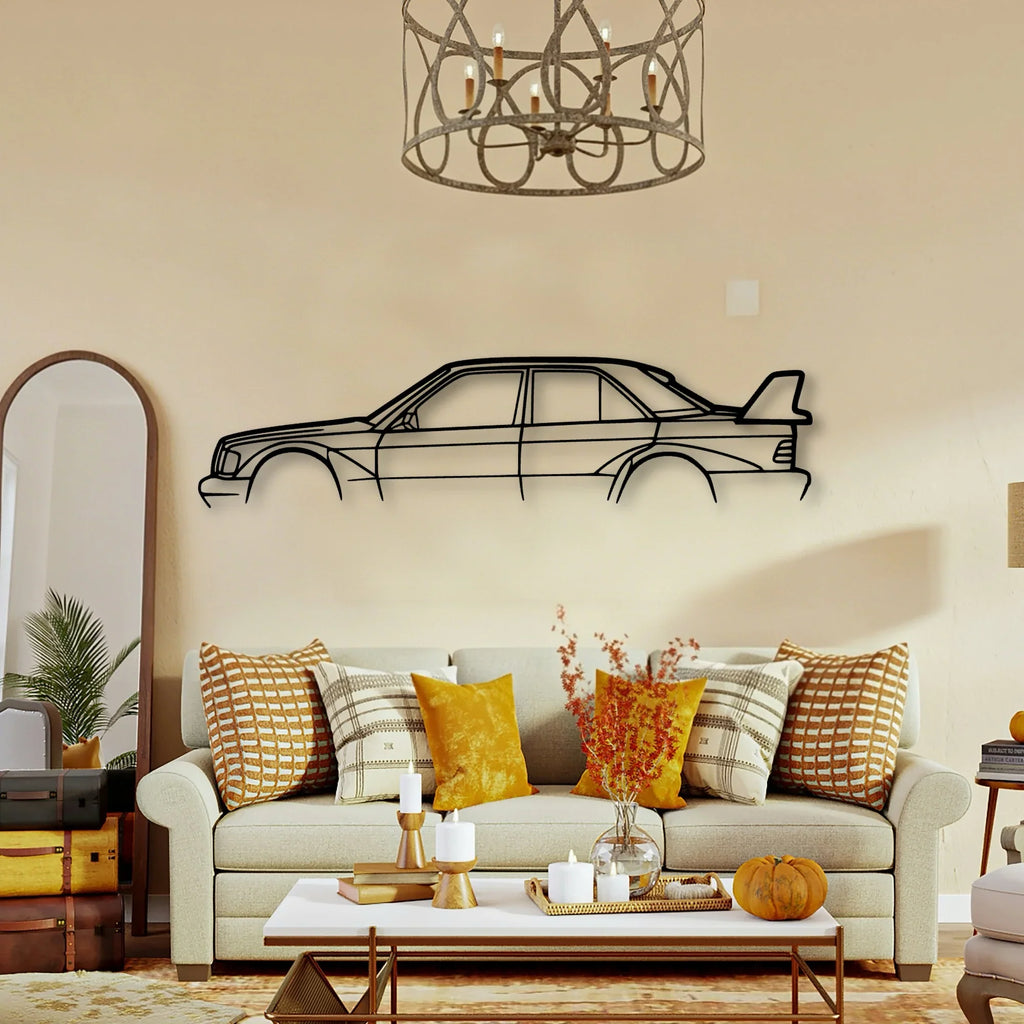 Mercedes 190E 1983 Classic Silhouette Metal Wall Art - Tinvibe