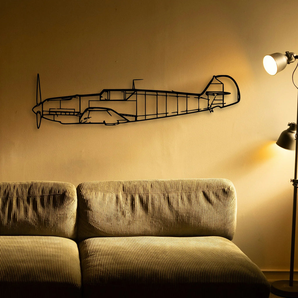 BF109 2 Classic Aircraft Silhouette Metal Wall Art - Tinvibe
