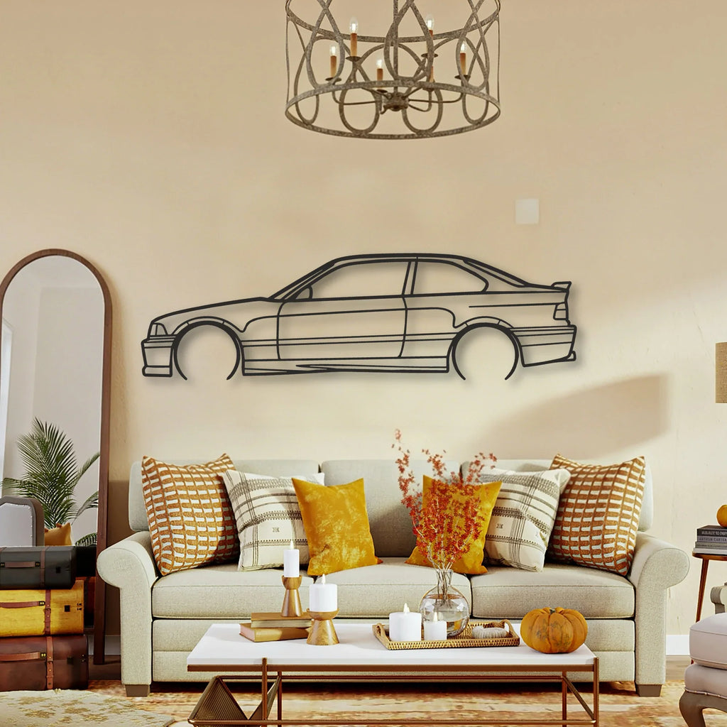 BMW E36 M3 Classic Silhouette Metal Wall Art - Tinvibe
