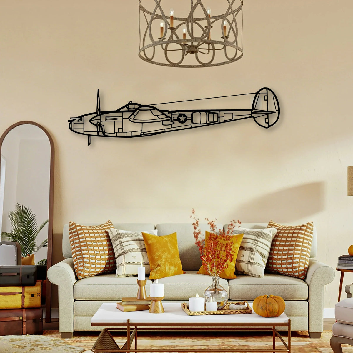 P 38L Lightning 1945 Classic Aircraft Silhouette Metal Wall Art - Tinvibe