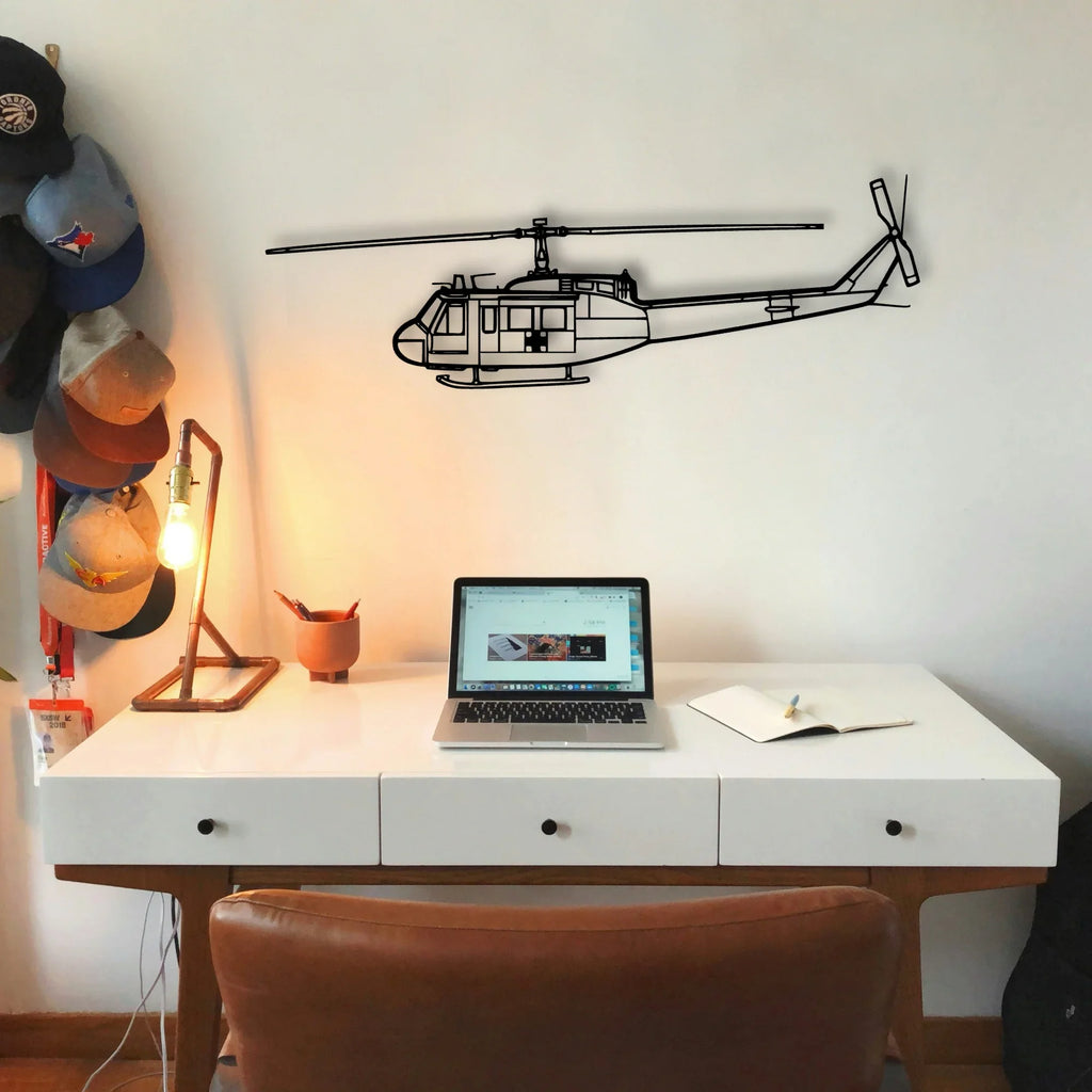 Uh 1 Iroquois Huey 1970 Classic Aircraft Silhouette Metal Wall Art - Tinvibe