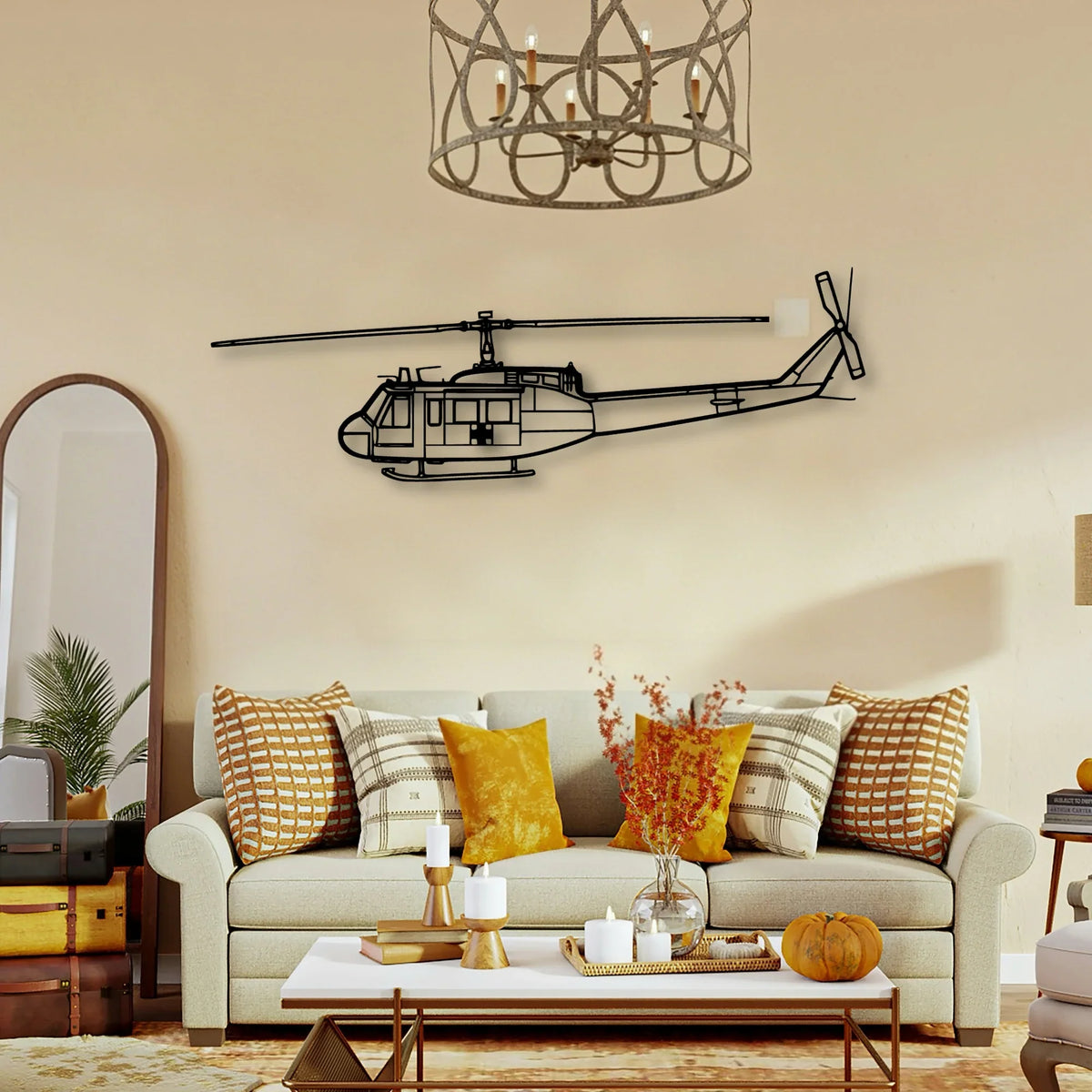 Uh 1 Iroquois Huey 1970 Classic Aircraft Silhouette Metal Wall Art - Tinvibe