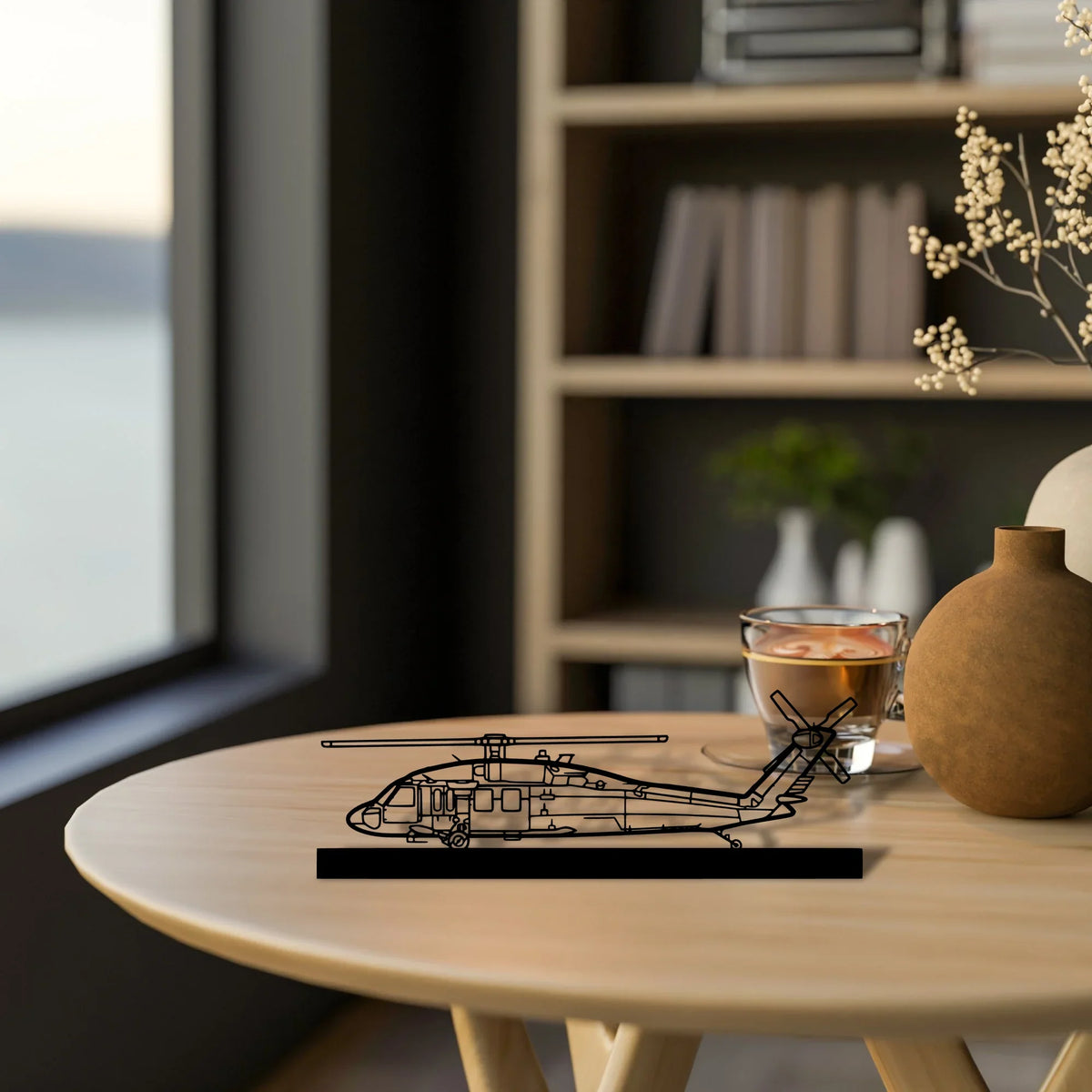 uh-60-black-hawk Silhouette Metal Art Stand - Tinvibe